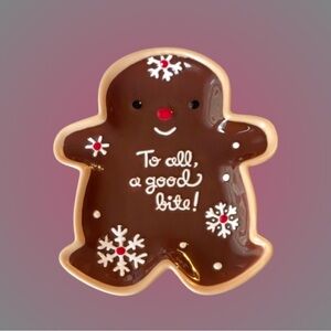 Adorable vintage Hallmark gingerbread man ceramic snack dish festive Christmas